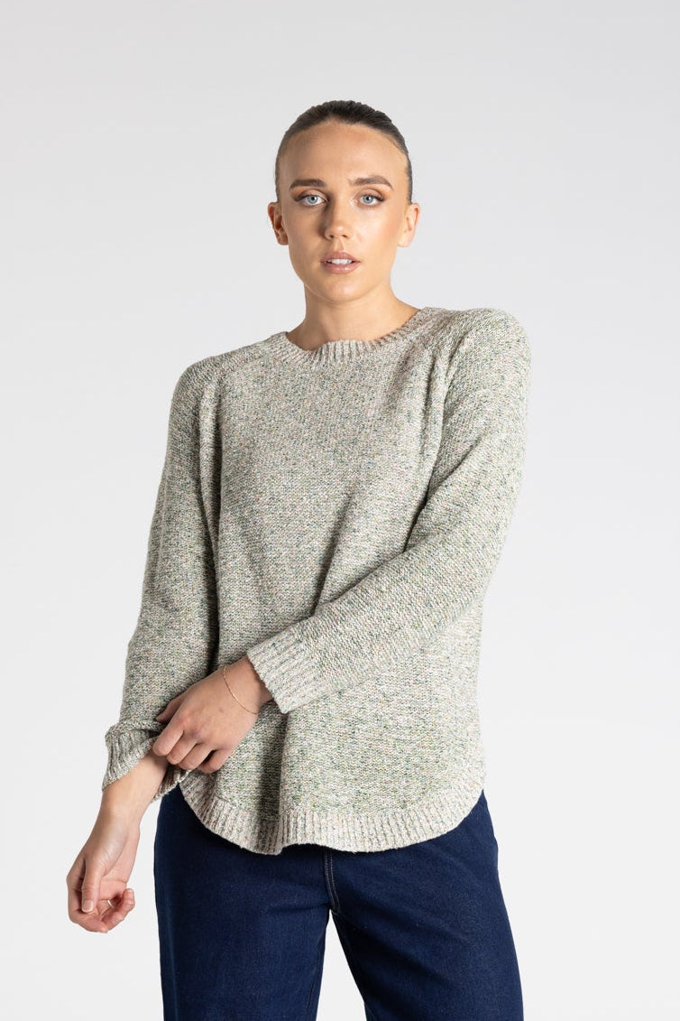 Two - T's Scoop Hem Crew Neck Jumper - Pistachio Mix - Sizes:  L XL