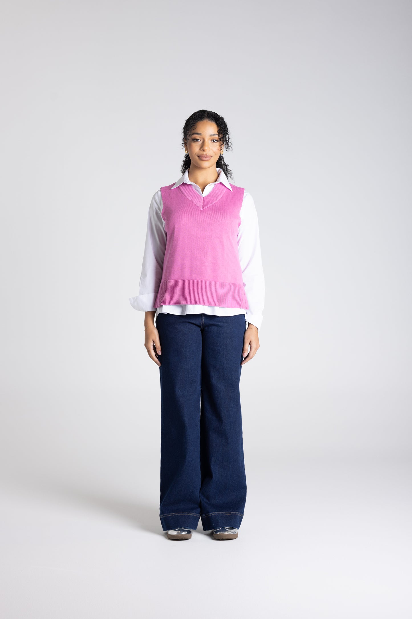 Two-T's V Neck Cotton Knit Vest - Ultra Pink - Size:  XL