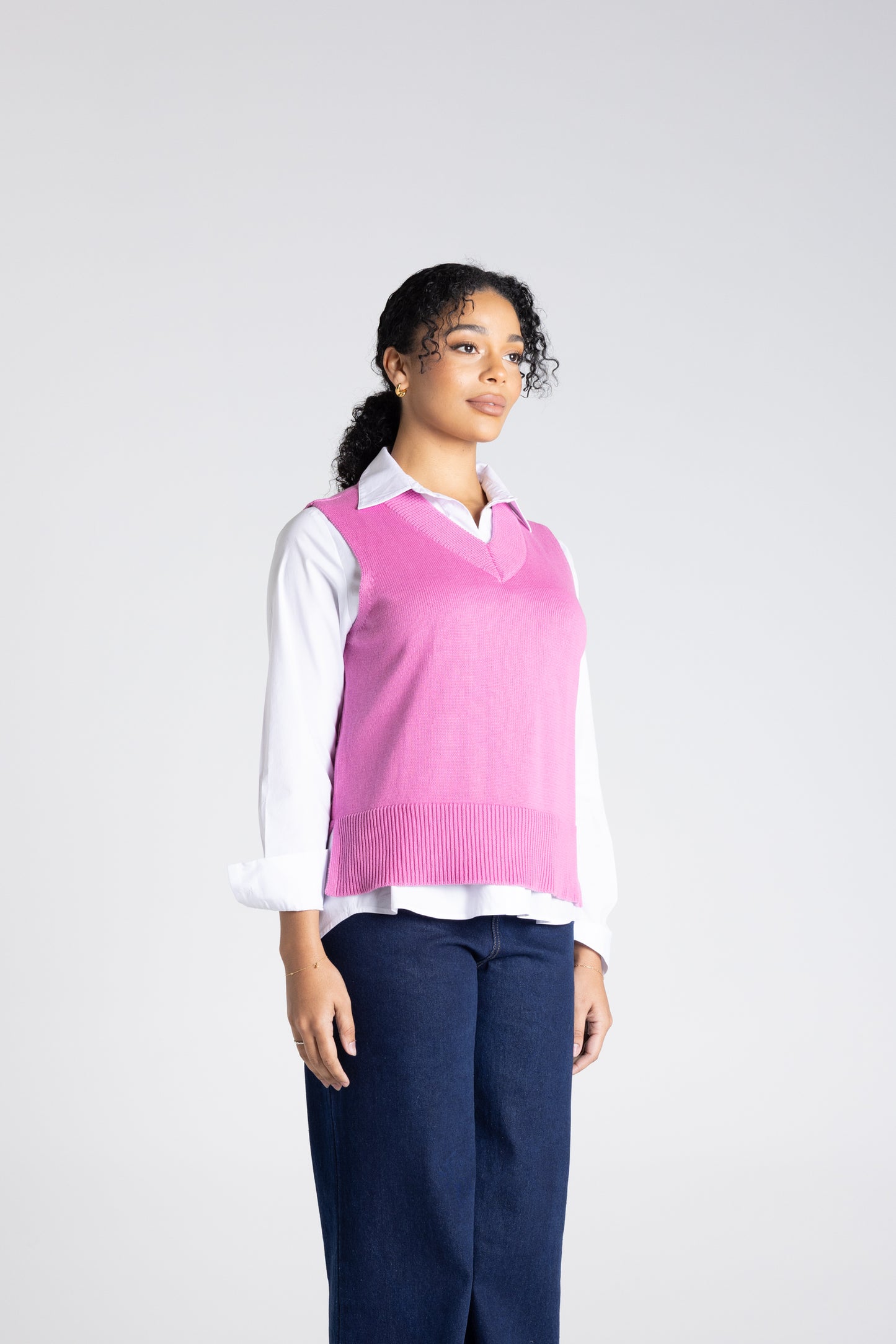 Two-T's V Neck Cotton Knit Vest - Ultra Pink - Size:  XL