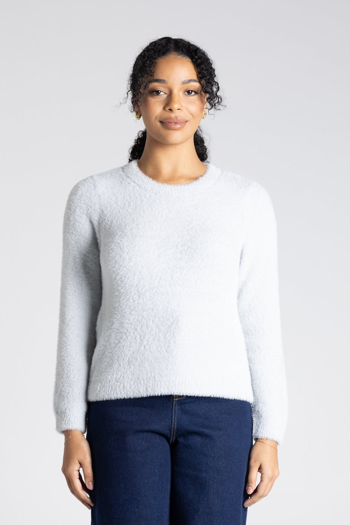 Two - T's Crew Neck Fluffy Knit - Silver - Sizes: S M L