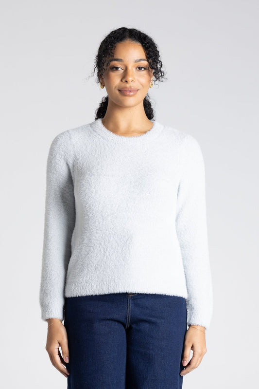 Two - T's Crew Neck Fluffy Knit - Silver - Sizes: S M L
