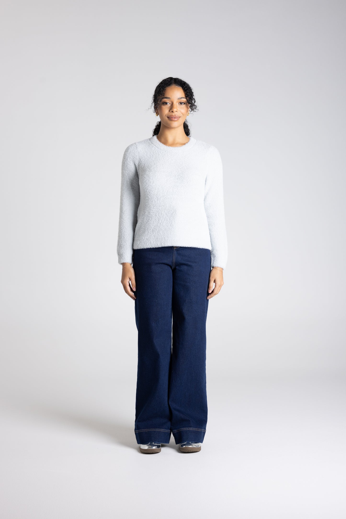 Two - T's Crew Neck Fluffy Knit - Silver - Sizes: S M L