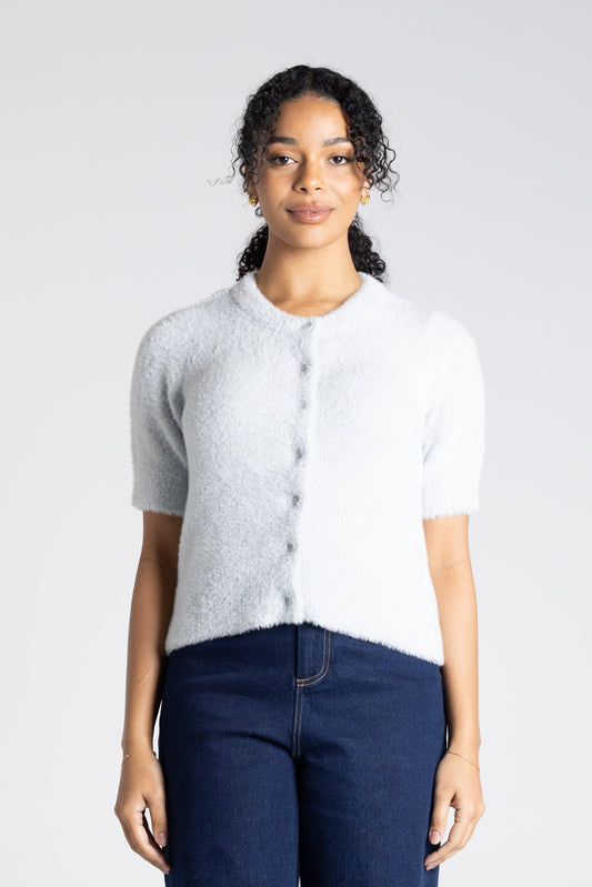 Two -T's Short Sleeve Fluffy Cardigan - Silver - Sizes: XS S M
