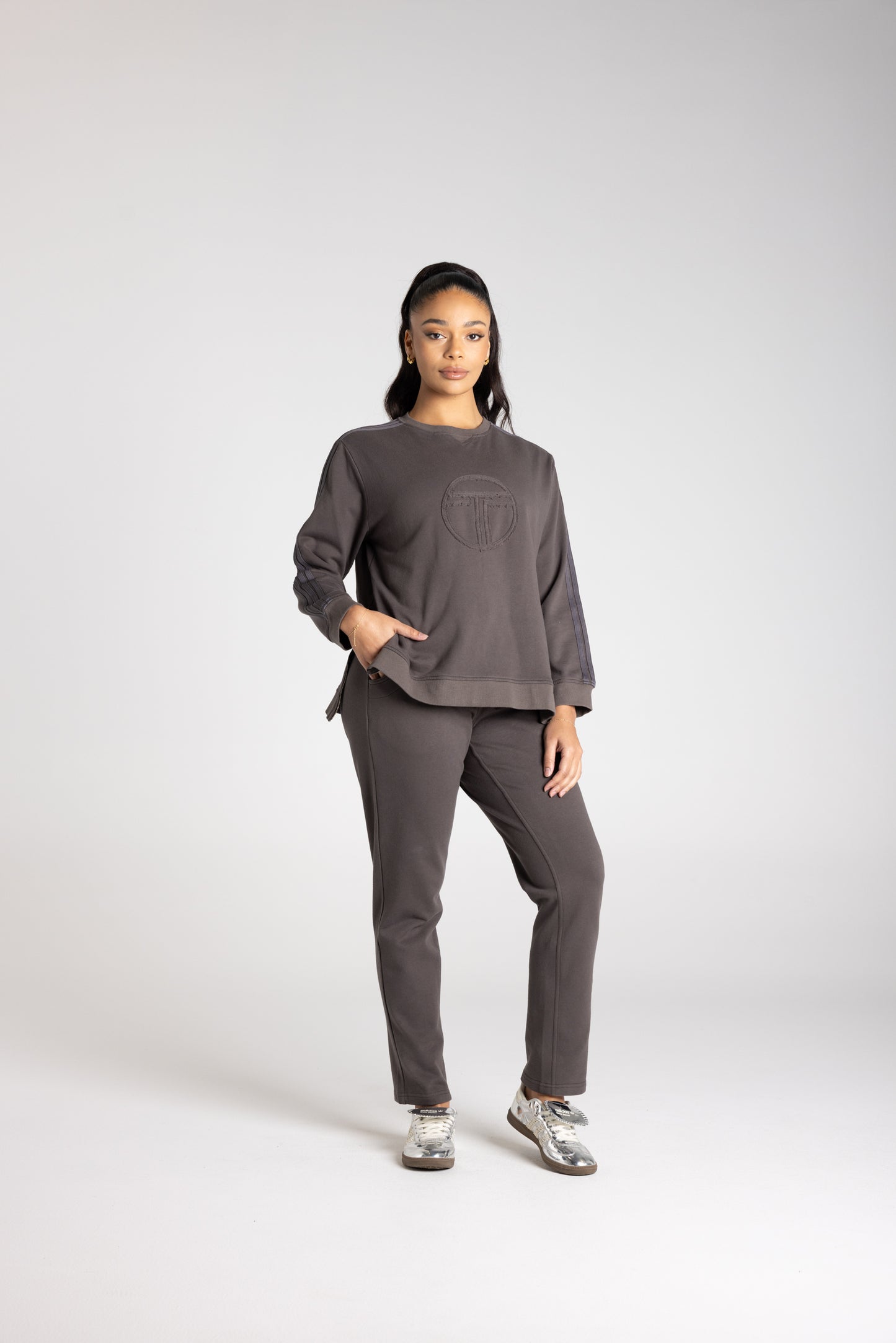 Two-T's Dropped Shoulder Logo Sweater - Slate - Sizes: 10 12 14 16