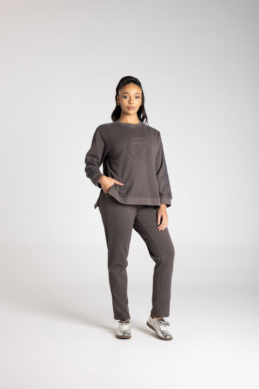 Two-T's Dropped Shoulder Logo Sweater - Slate - Sizes: 10 12 14 16