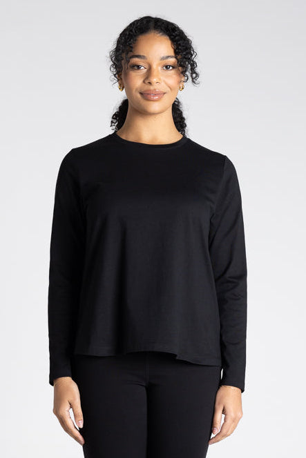 Two - T's Crew Neck Long Sleeve Top - Black - Sizes: 12 14 16