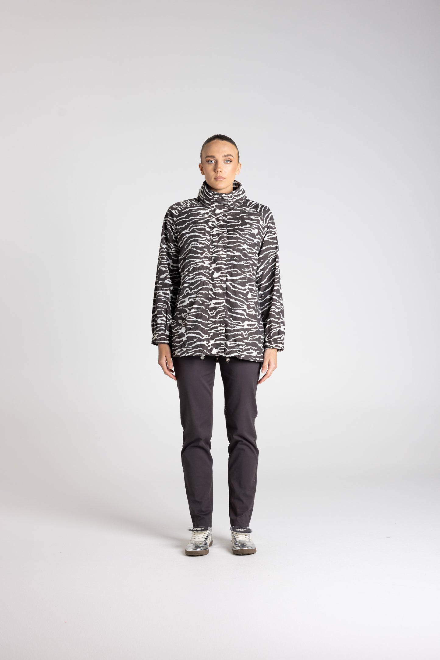 Two-T's Zebra Print Spray Jacket -Slate/Ivory - Sizes: 10 12 14 16