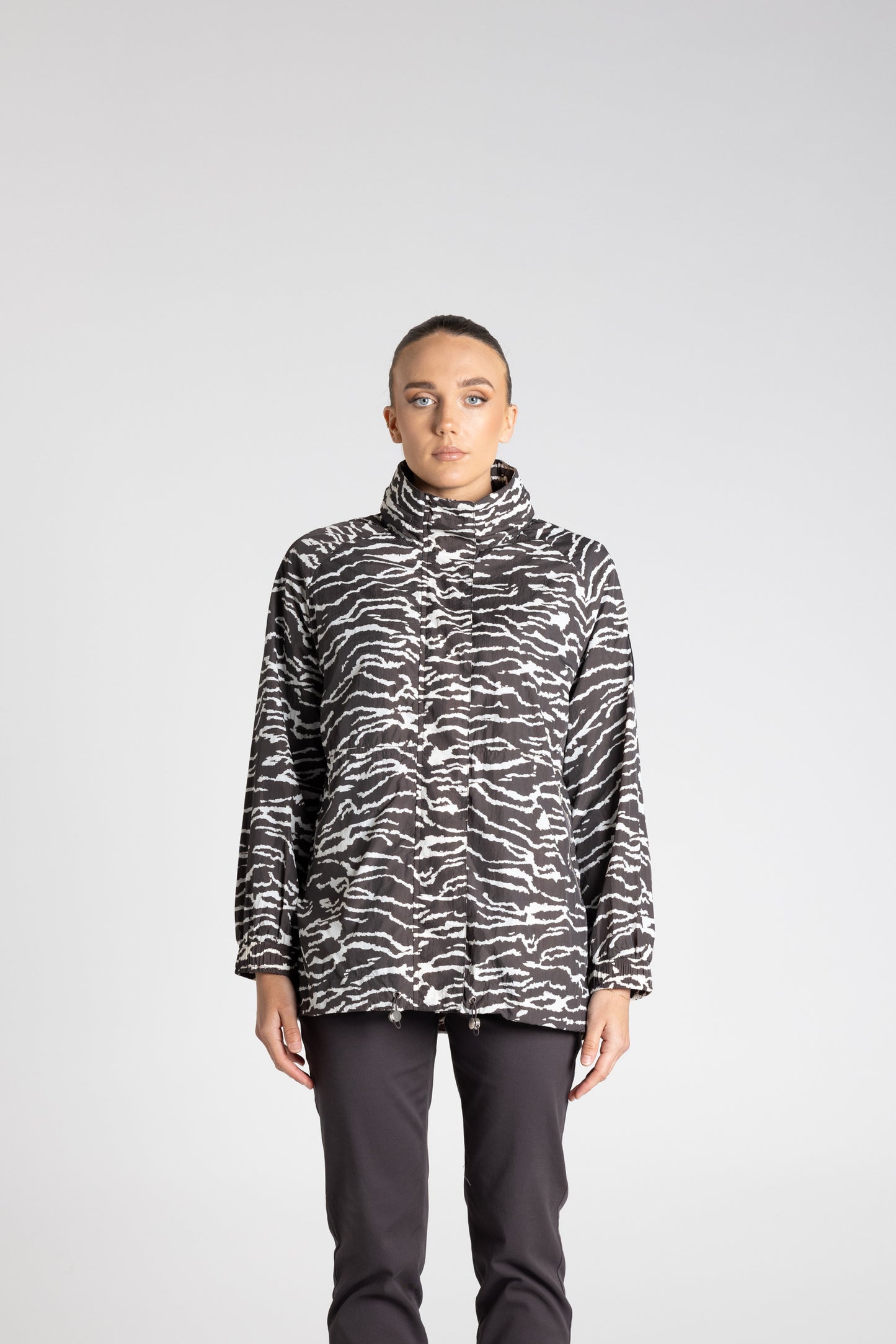Two-T's Zebra Print Spray Jacket -Slate/Ivory - Sizes: 10 12 14 16