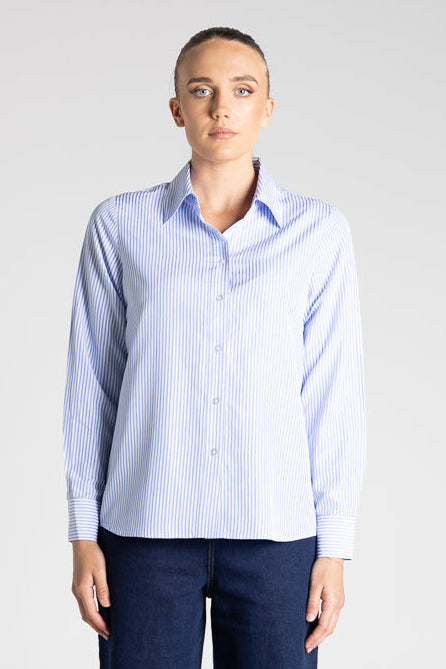 Two - T's Blue/White Striped Classic Shirt - Sizes: 12 14 16