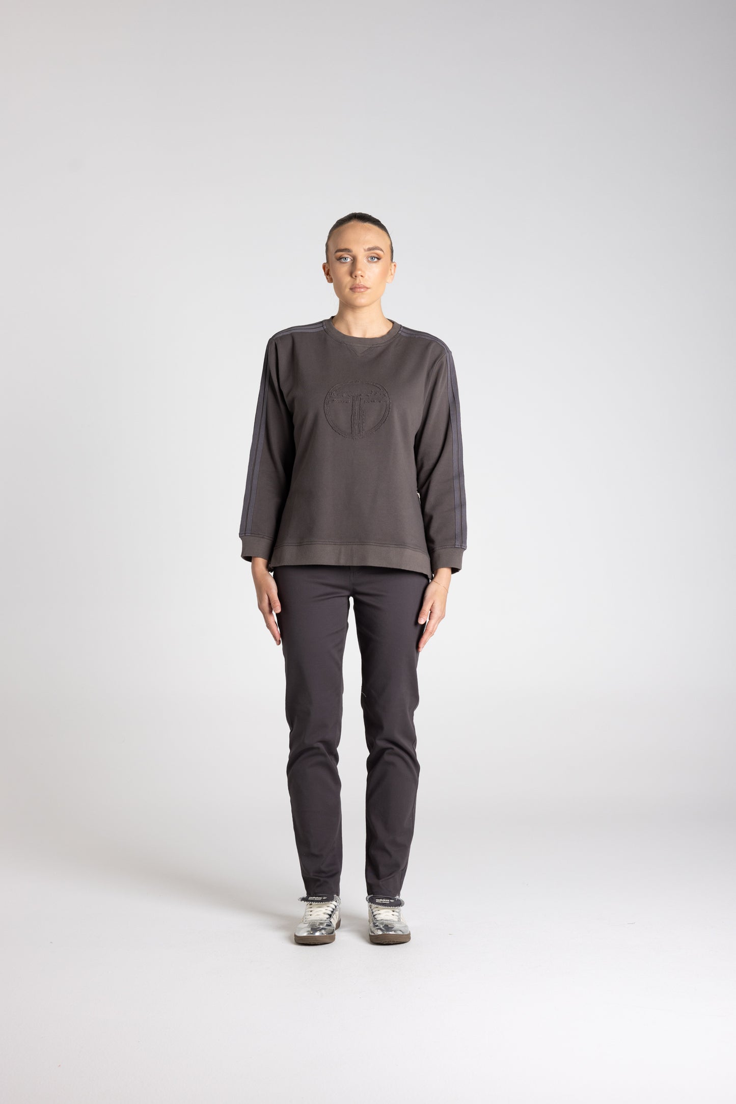 Two-T's Dropped Shoulder Logo Sweater - Slate - Sizes: 10 12 14 16