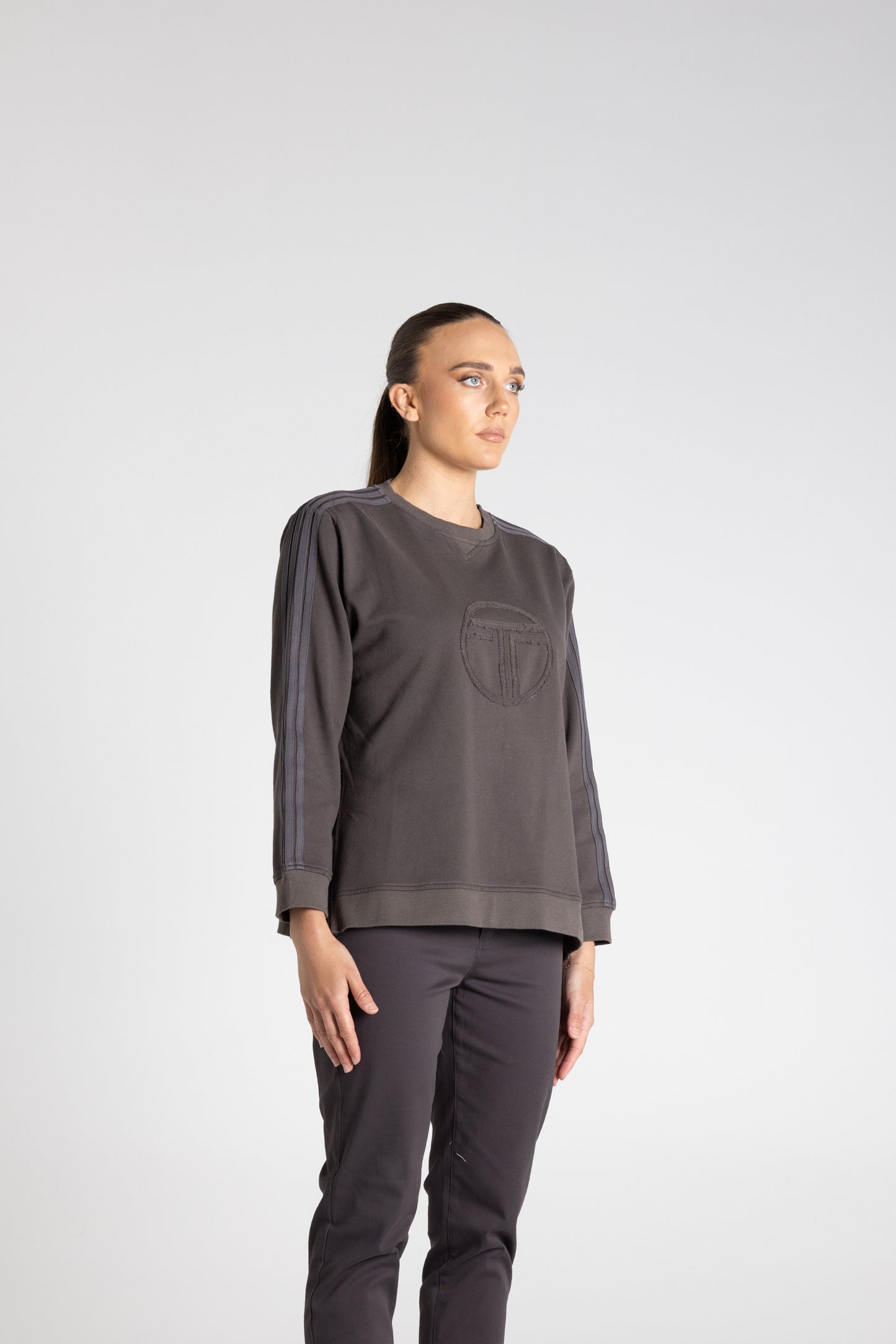 Two-T's Dropped Shoulder Logo Sweater - Slate - Sizes: 10 12 14 16