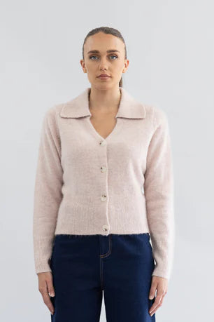 Two - T's Polo Fluffy Knit Cardigan - Pink - Sizes: XS S M