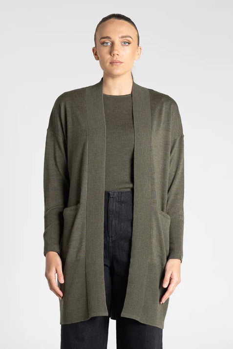 Two - T's Merino Long Cardigan - Khaki - Sizes: XS S M L