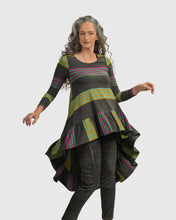 Load image into Gallery viewer, Alembika  Charcoal Multistripe Hi-Lo Frill Top - Sizes:  12