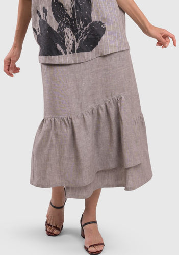 SALE  Alembika  Linen Frill Skirt   Mocha  -  Sizes:  XL  XXL