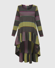 Load image into Gallery viewer, Alembika  Charcoal Multistripe Hi-Lo Frill Top - Sizes:  12