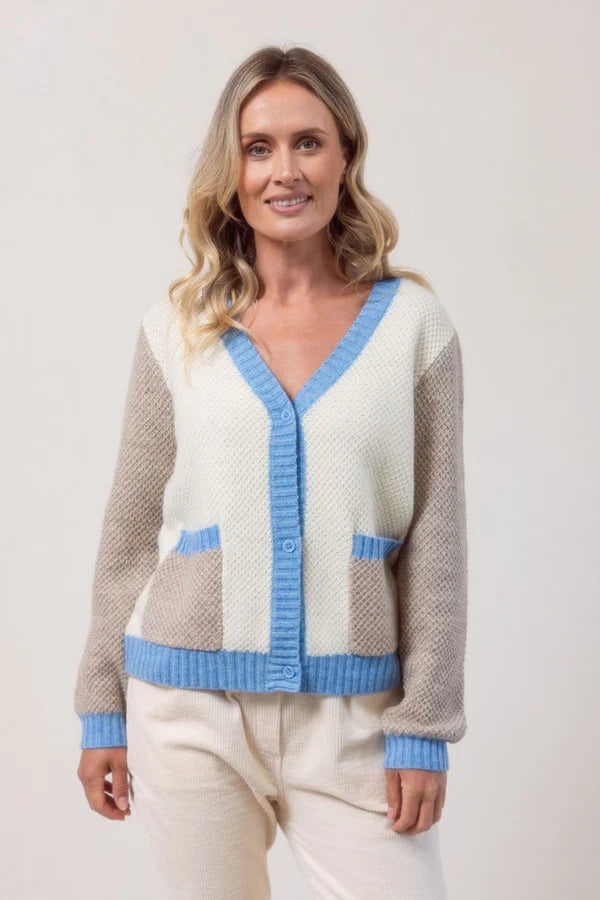 See Saw Spliced Moss Stitch Cardi - Powder Blue  - Sizes: S M XL