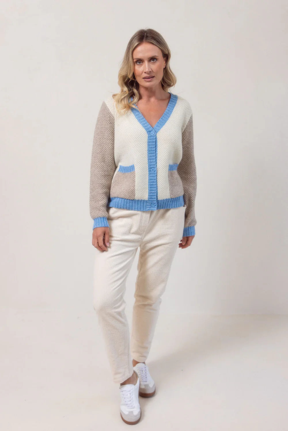 See Saw Spliced Moss Stitch Cardi - Powder Blue  - Sizes: S M XL