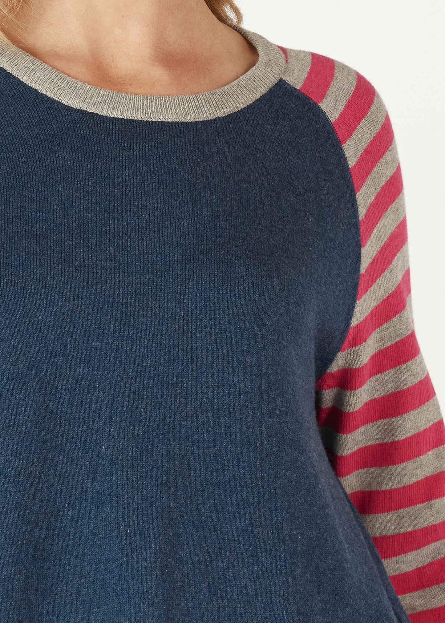 Zaket & Plover   Spot & Stripe Crew Knit - Denim Colour -  Sizes:   S