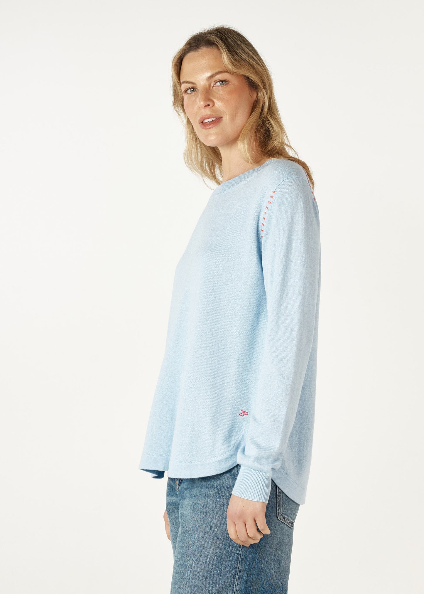 Zaket & Plover Essential Shirt Bottom Jumper - Sky Blue - Sizes: M