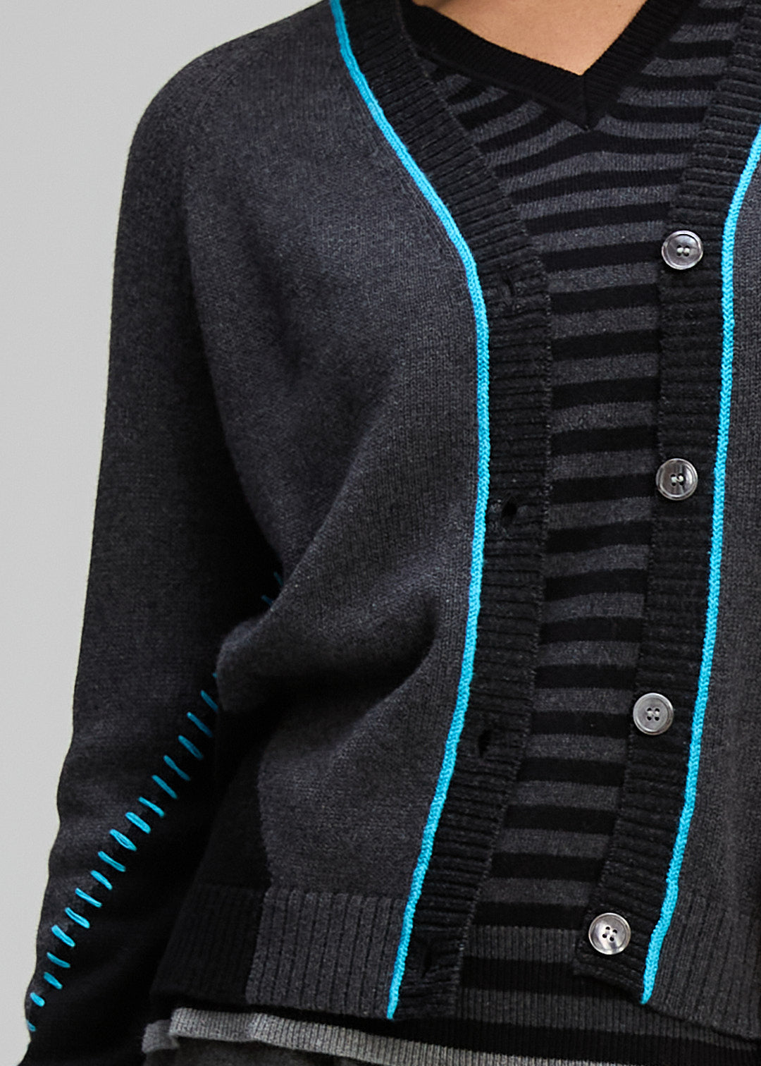 Zaket & Plover Dual Stitch Cardi - Charcoal/Black - Sizes: S M L XL