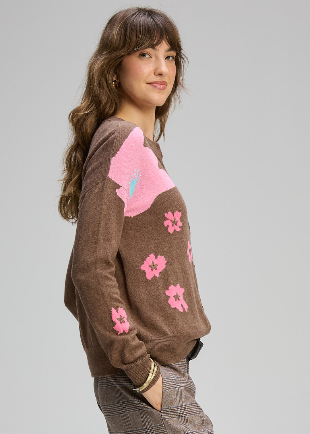 Zaket & Plover "Petal Play" Cardi - Bark - Sizes: S  L XL