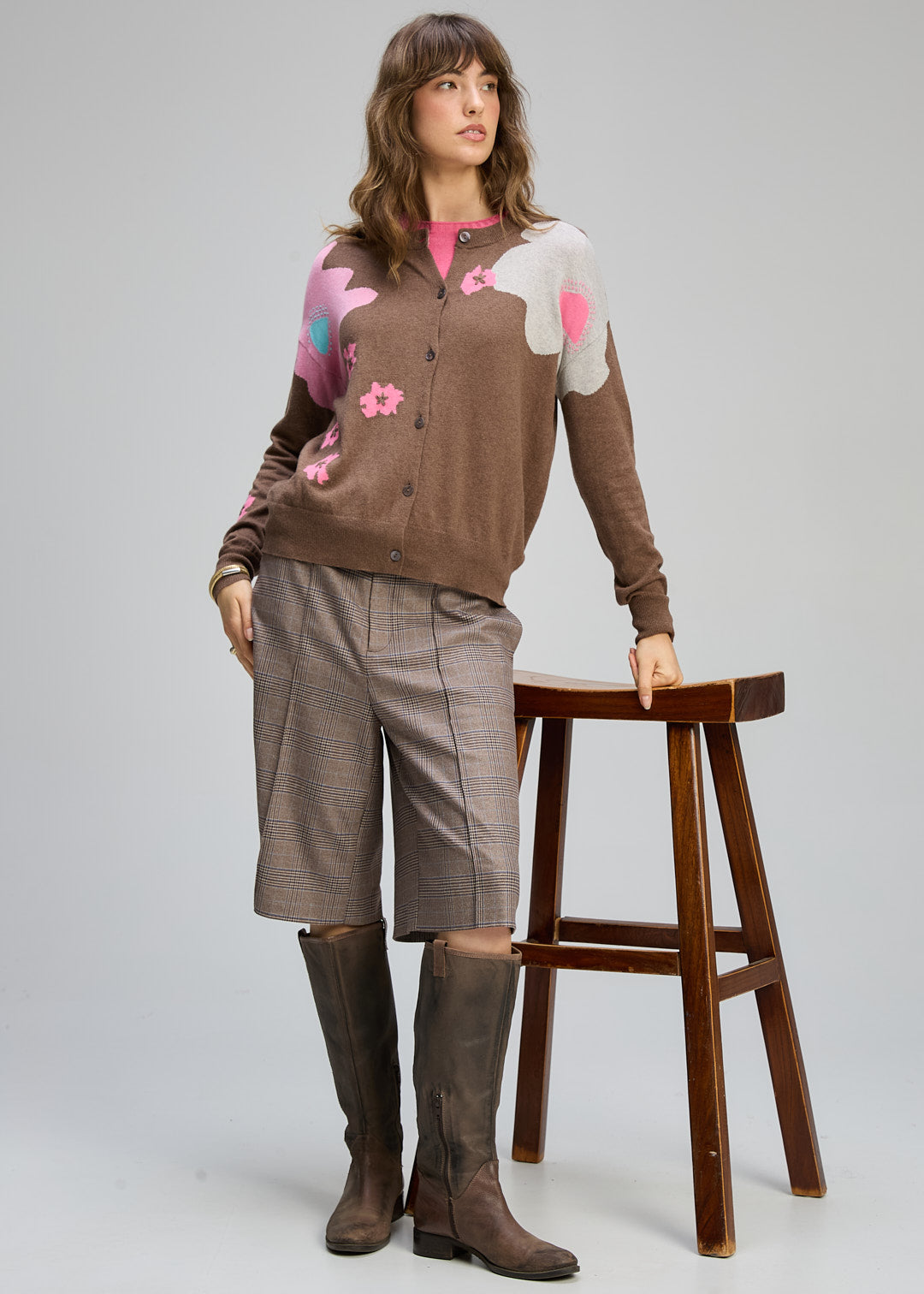 Zaket & Plover "Petal Play" Cardi - Bark - Sizes: S  L XL
