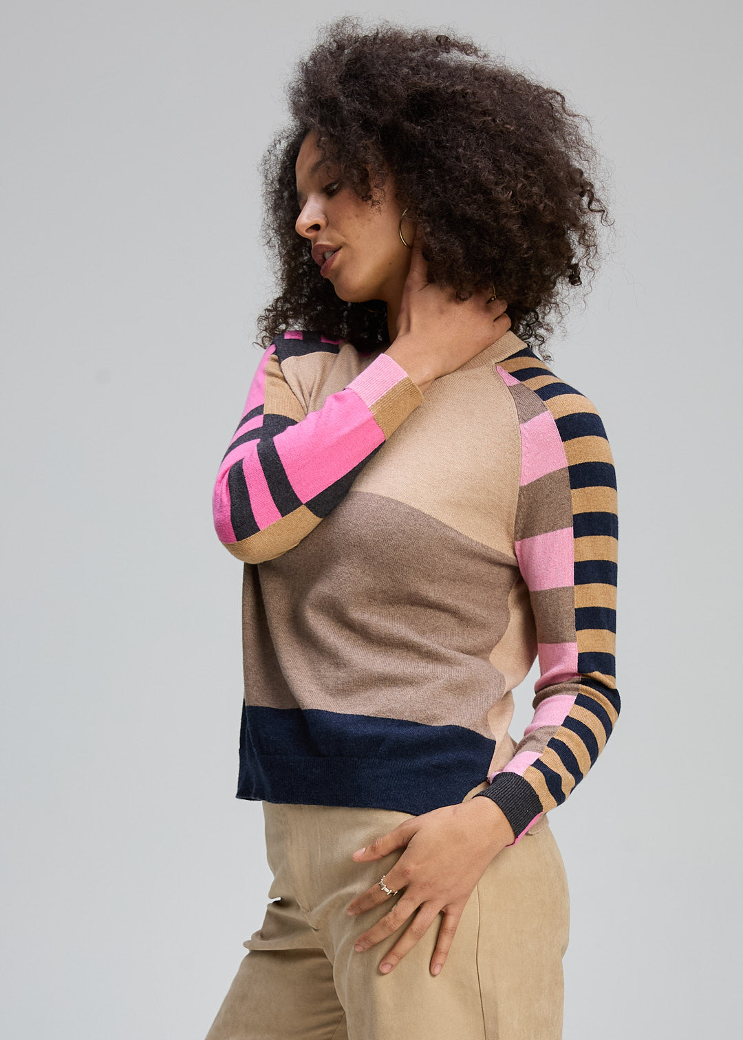 Zaket & Plover "Colour Block Jumper" - Oat- Sizes:  L