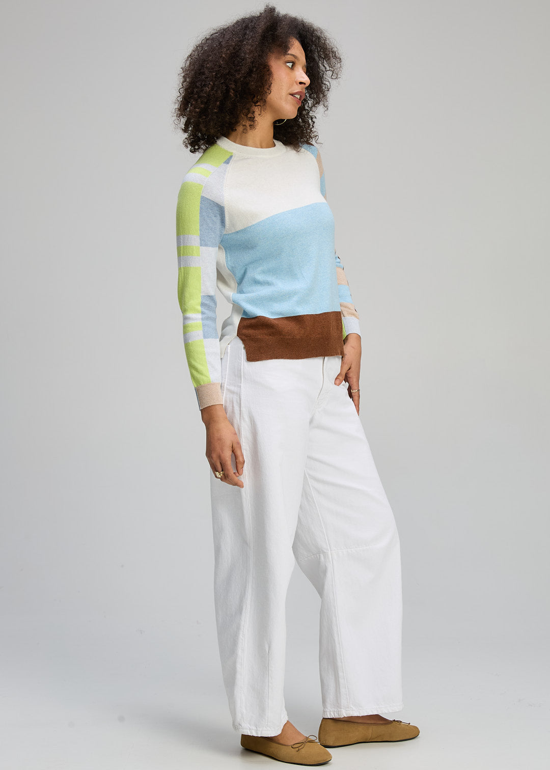 Zaket & Plover "Colour Block Jumper" - White - Sizes:   XL