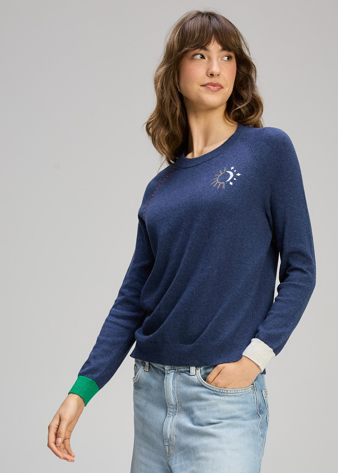 Zaket & Plover "Solar/Lunar Crew Neck Jumper" - Dark Denim - Sizes:  S  XL
