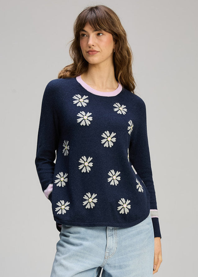 Zaket & Plover "Daisy Chain Crew Neck Jumper" - Dark Denim - Sizes: XL