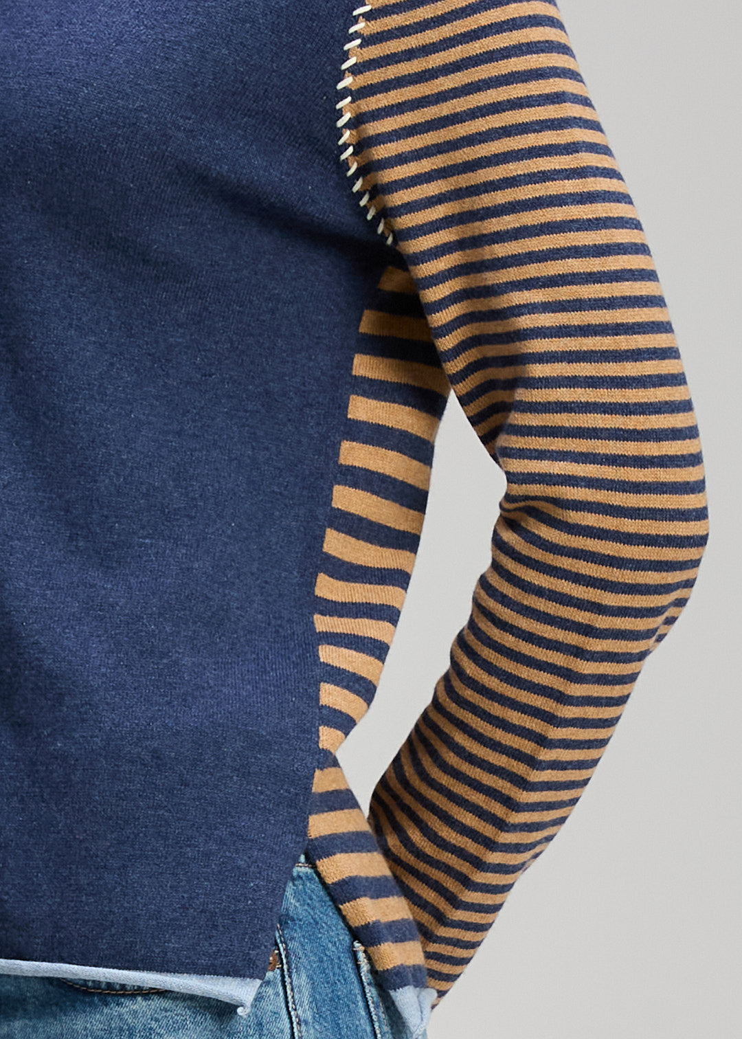 SALE  Zaket & Plover "Varied Stripe V Neck Jumper"  - Denim/Cinnamon - Sizes: XS S