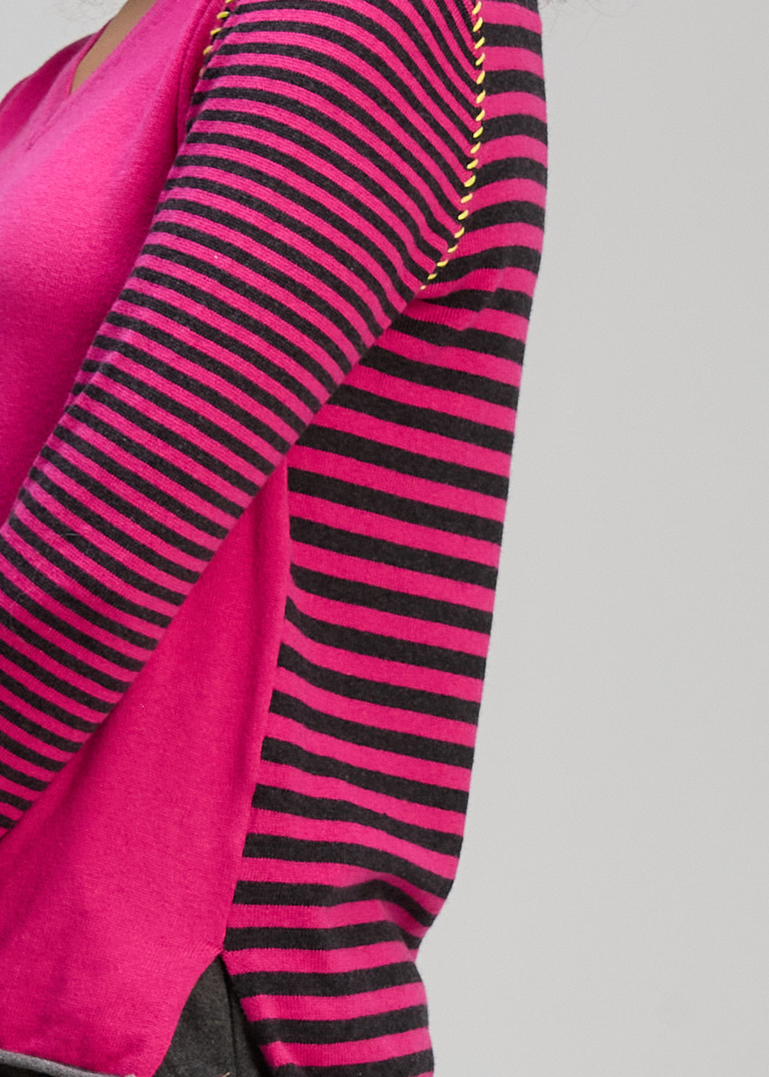 Zaket & Plover V Neck Striped Jumper - Magenta/Charcoal - Sizes: XS S
