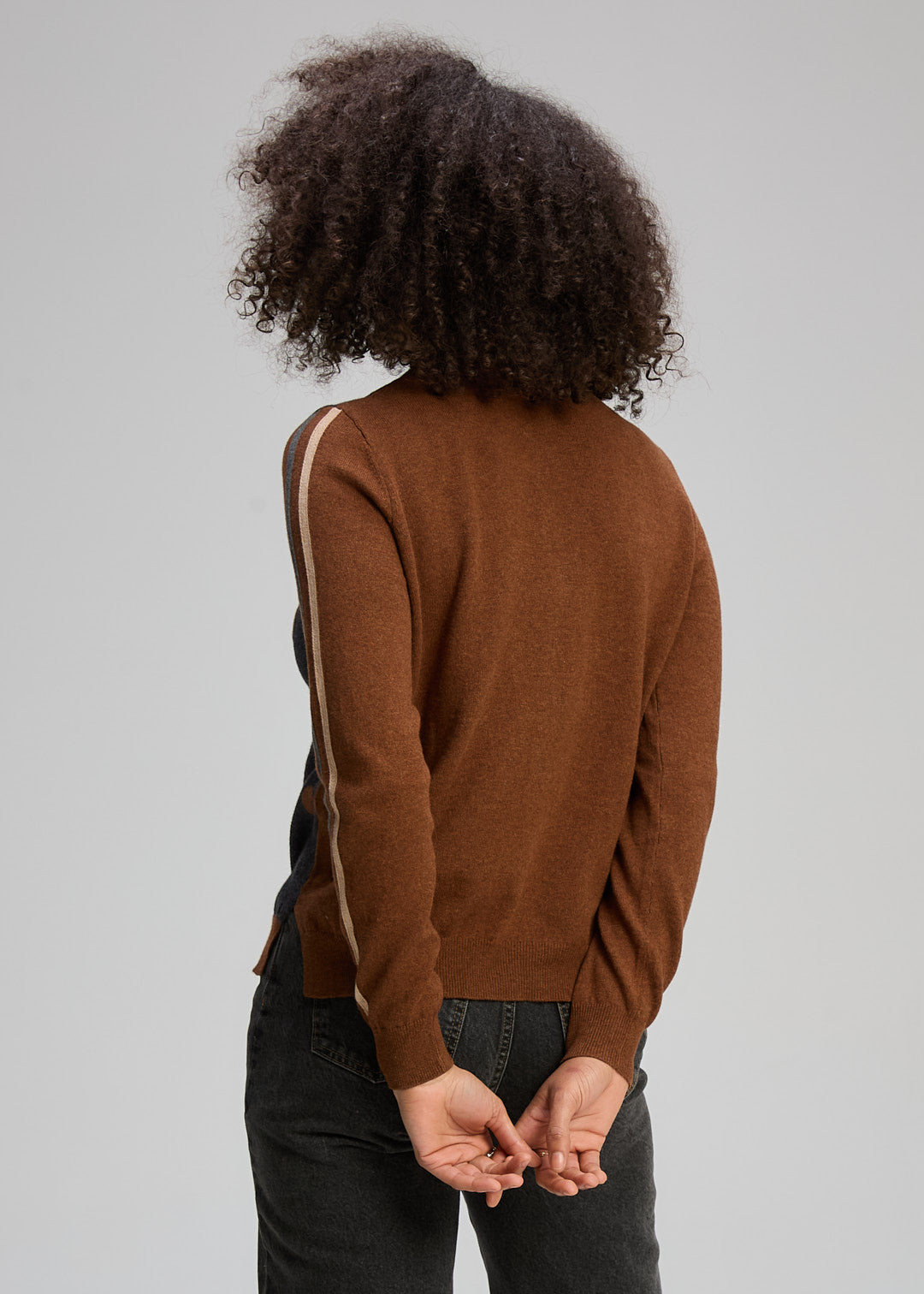 Zaket & Plover "Spot/Stripe Zip Cardi" - Coffee/Charcoal - Sizes: XS S M XL