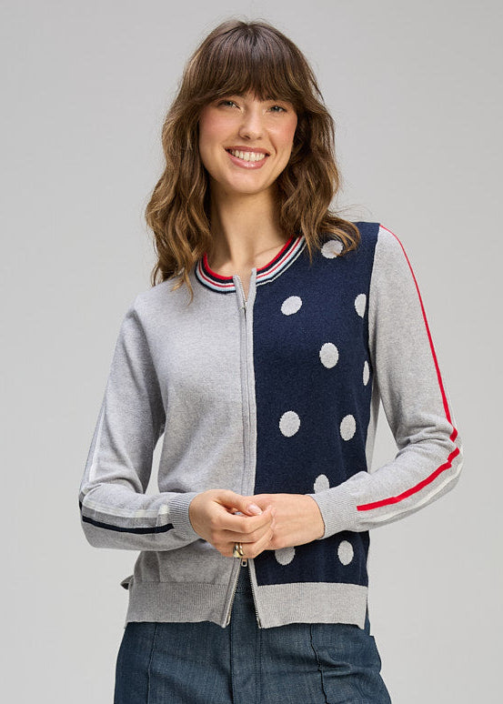 Zaket & Plover "Spot Zip Cardi" - Denim Marl/Silver - Sizes: S M L