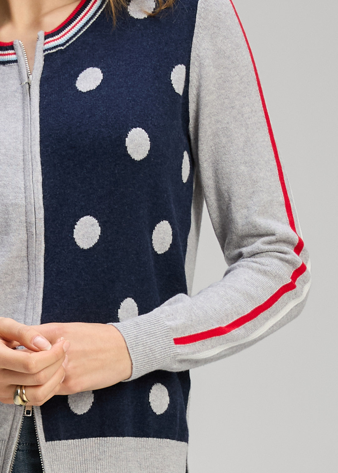 Zaket & Plover "Spot Zip Cardi" - Denim Marl/Silver - Sizes: S M L