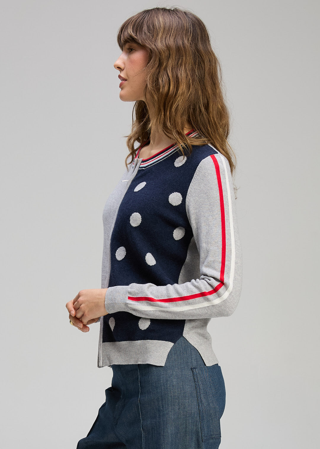 Zaket & Plover "Spot Zip Cardi" - Denim Marl/Silver - Sizes: S M L