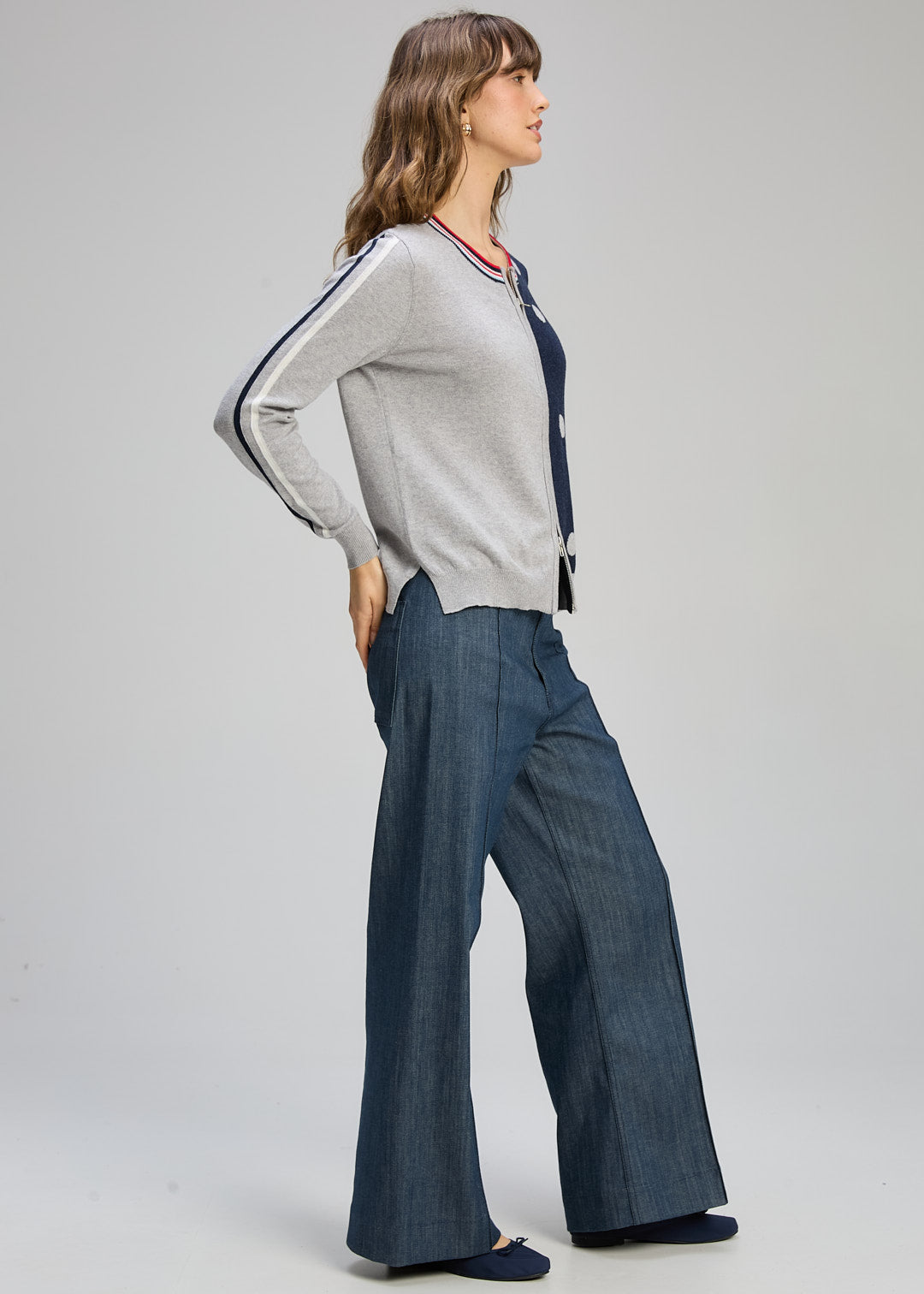 Zaket & Plover "Spot Zip Cardi" - Denim Marl/Silver - Sizes: S M L