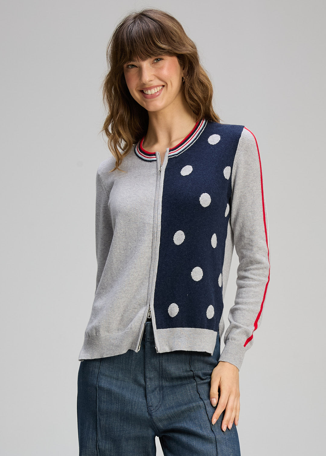 Zaket & Plover "Spot Zip Cardi" - Denim Marl/Silver - Sizes: S M L
