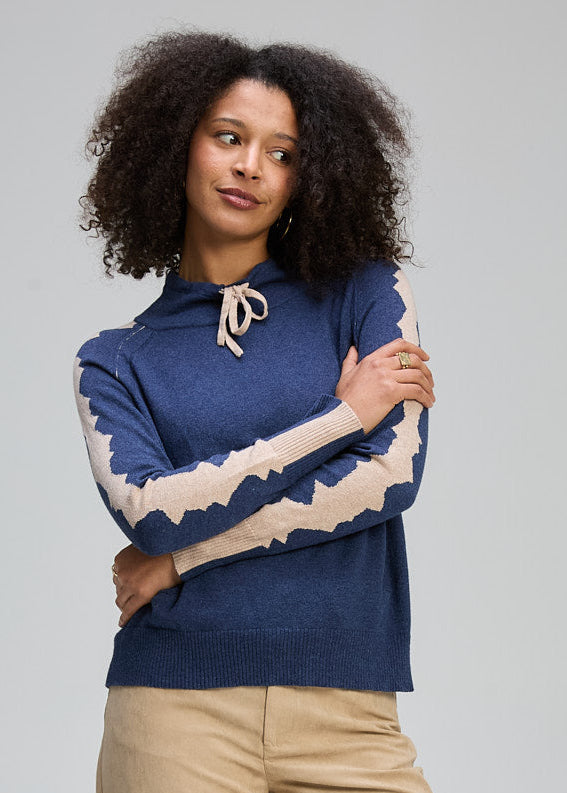 Zaket & Plover "Graphic Neck Cord Cardi"  -Dark Denim/Latte - Sizes: S