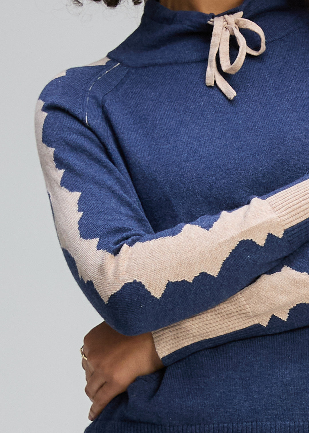 Zaket & Plover "Graphic Neck Cord Cardi"  -Dark Denim/Latte - Sizes: S