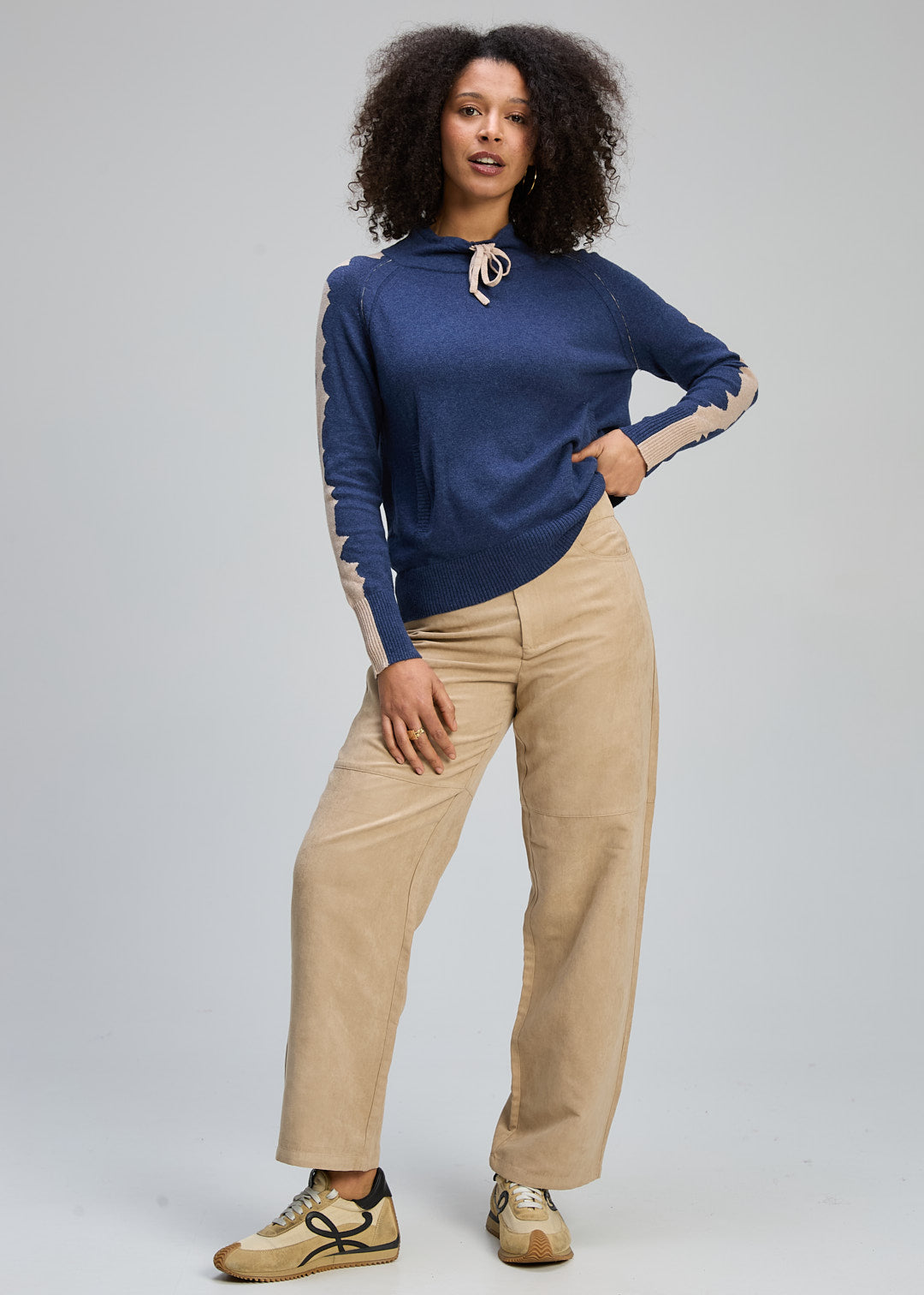 Zaket & Plover "Graphic Neck Cord Cardi"  -Dark Denim/Latte - Sizes: S