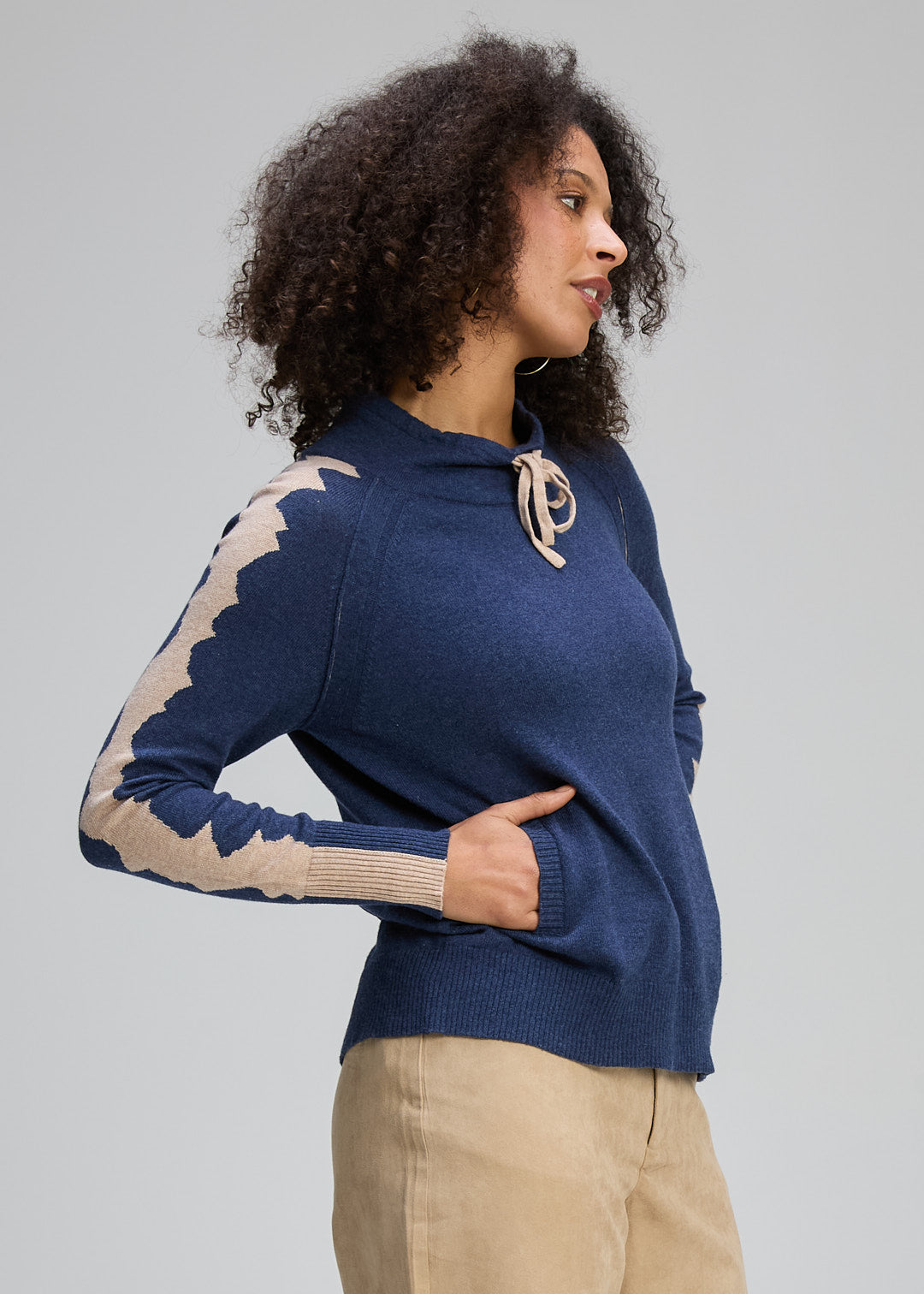 Zaket & Plover "Graphic Neck Cord Cardi"  -Dark Denim/Latte - Sizes: S