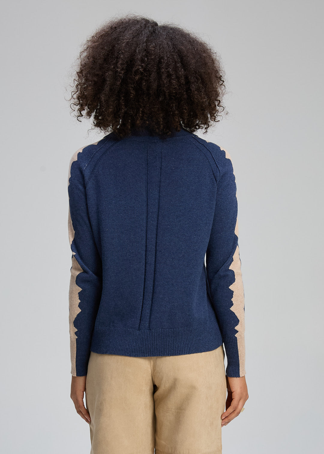 Zaket & Plover "Graphic Neck Cord Cardi"  -Dark Denim/Latte - Sizes: S