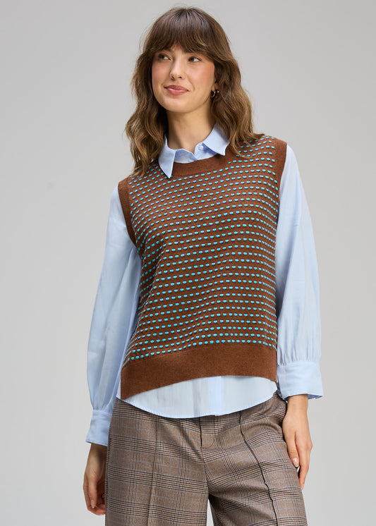 Zaket & Plover "Textured Tank" Vest - Coffee/Teal - Sizes: XS  M L XL