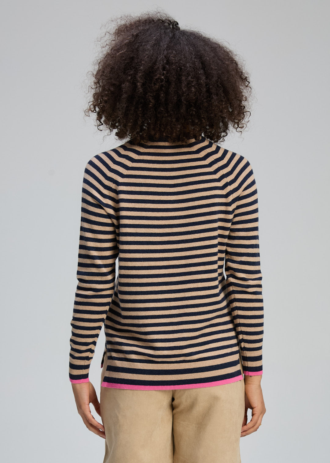 Zaket & Plover Striped V Neck Jumper - Dark Denim/Latte - Sizes: S M L