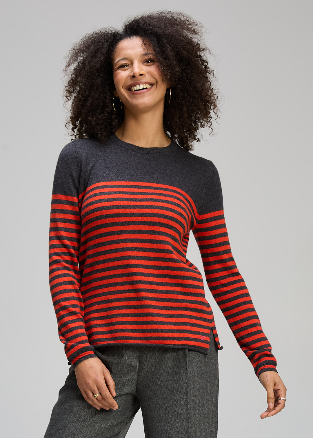 Zaket & Plover Detail Stripe Crew Jumper - Charcoal - Sizes:  L