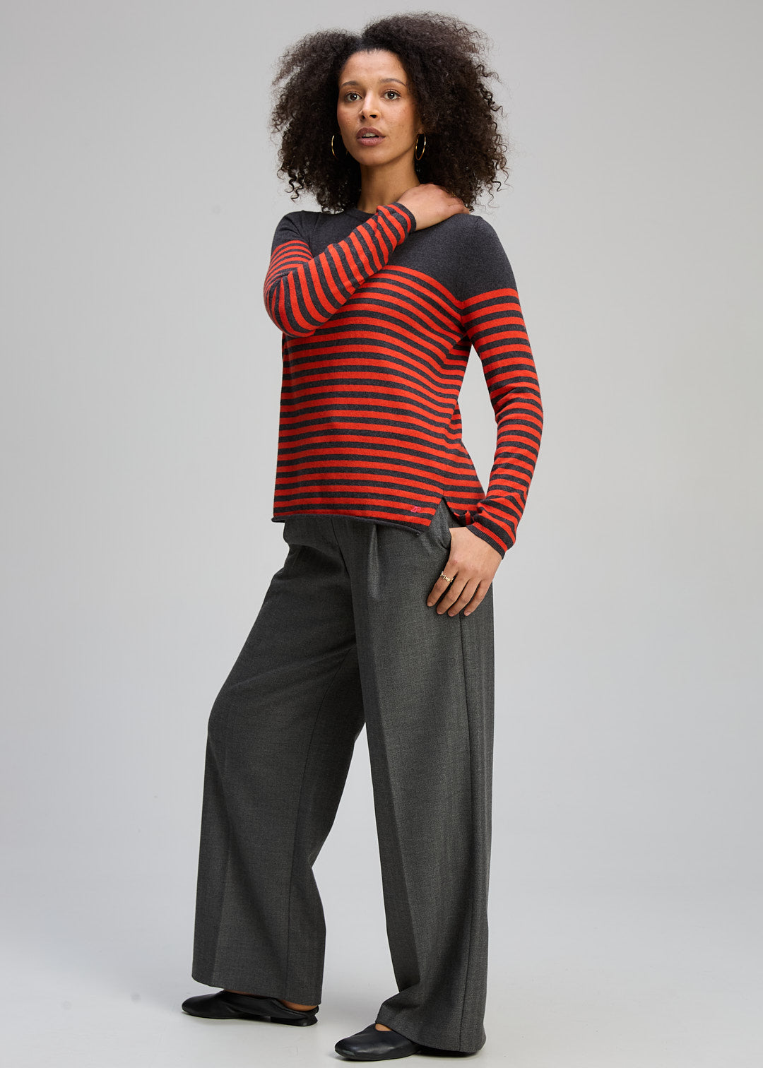 Zaket & Plover Detail Stripe Crew Jumper - Charcoal - Sizes:  L