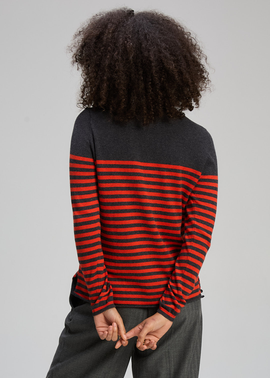 Zaket & Plover Detail Stripe Crew Jumper - Charcoal - Sizes:  L