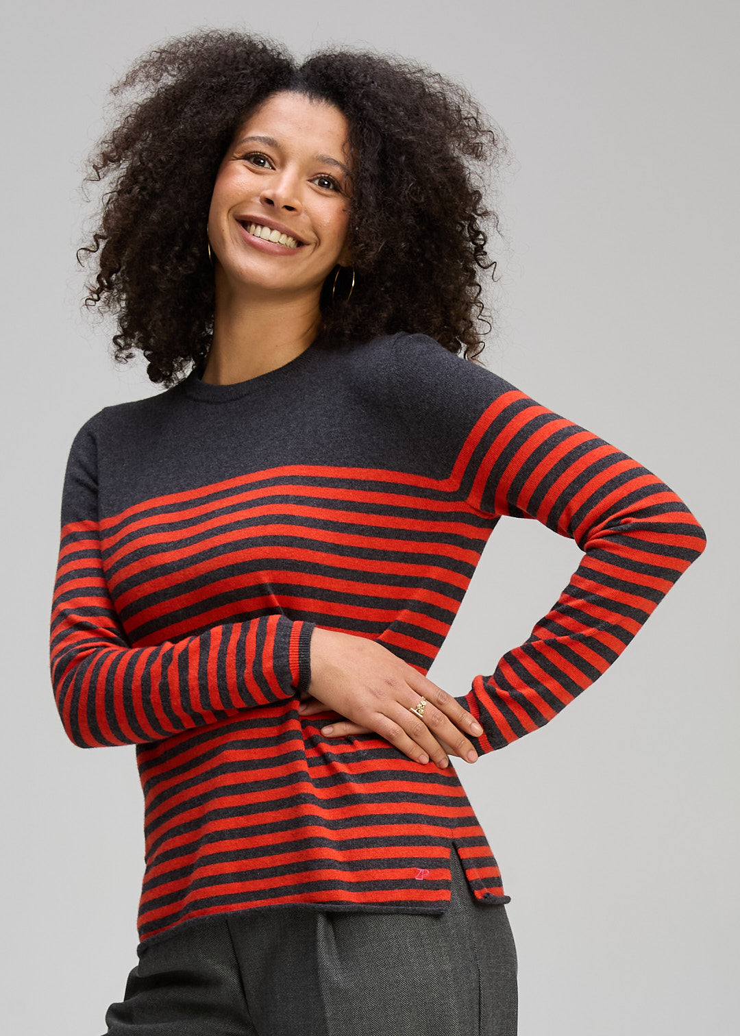 Zaket & Plover Detail Stripe Crew Jumper - Charcoal - Sizes:  L